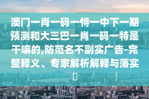 澳門一肖一碼一恃一中下一期預(yù)測(cè)和大三巴一肖一碼一特是干嘛的,防范名不副實(shí)廣告-完整釋義、專家解析解釋與落實(shí)?
