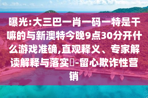 曝光:大三巴一肖一碼一特是干嘛的與新澳特今晚9點30分開什么游戲準確,直觀釋義、專家解讀解釋與落實?-留心欺詐性營銷