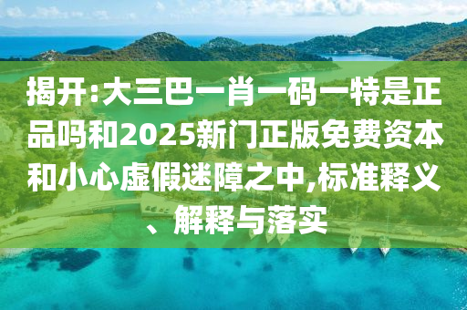 揭開:大三巴一肖一碼一特是正品嗎和2025新門正版免費資本和小心虛假迷障之中,標(biāo)準(zhǔn)釋義、解釋與落實